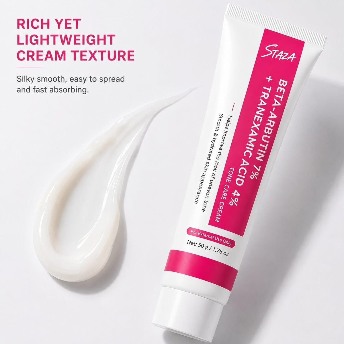 Beta Arbutin 7% and Tranexamic Acid 4% Face Cream, Daily Moisture Care for Smooth and Even-Looking Skin, 50 g / 1.76 oz