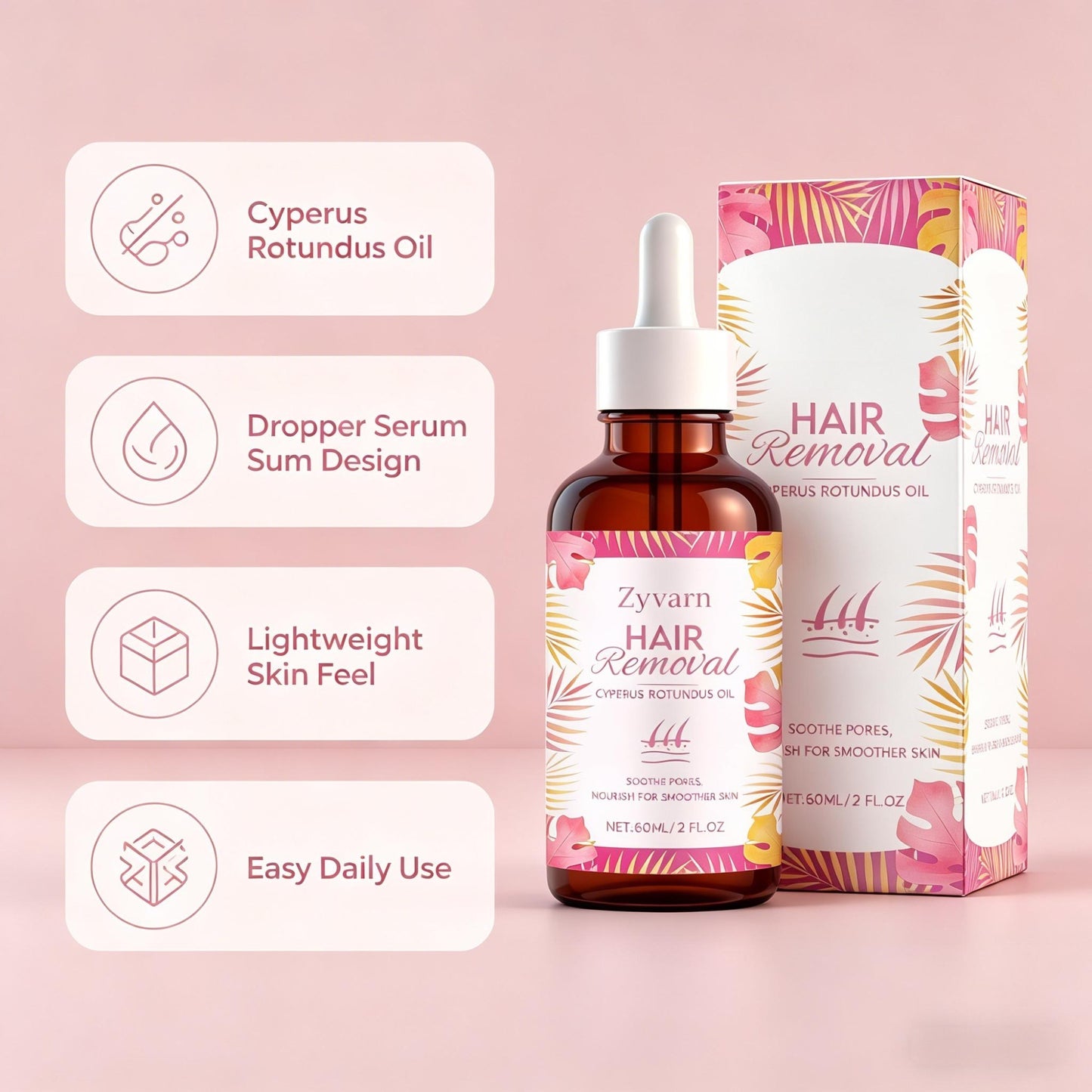 Cyperus Rotundus Hair Removal Oil for Post-Wax Smooth Skin Care, 60ml