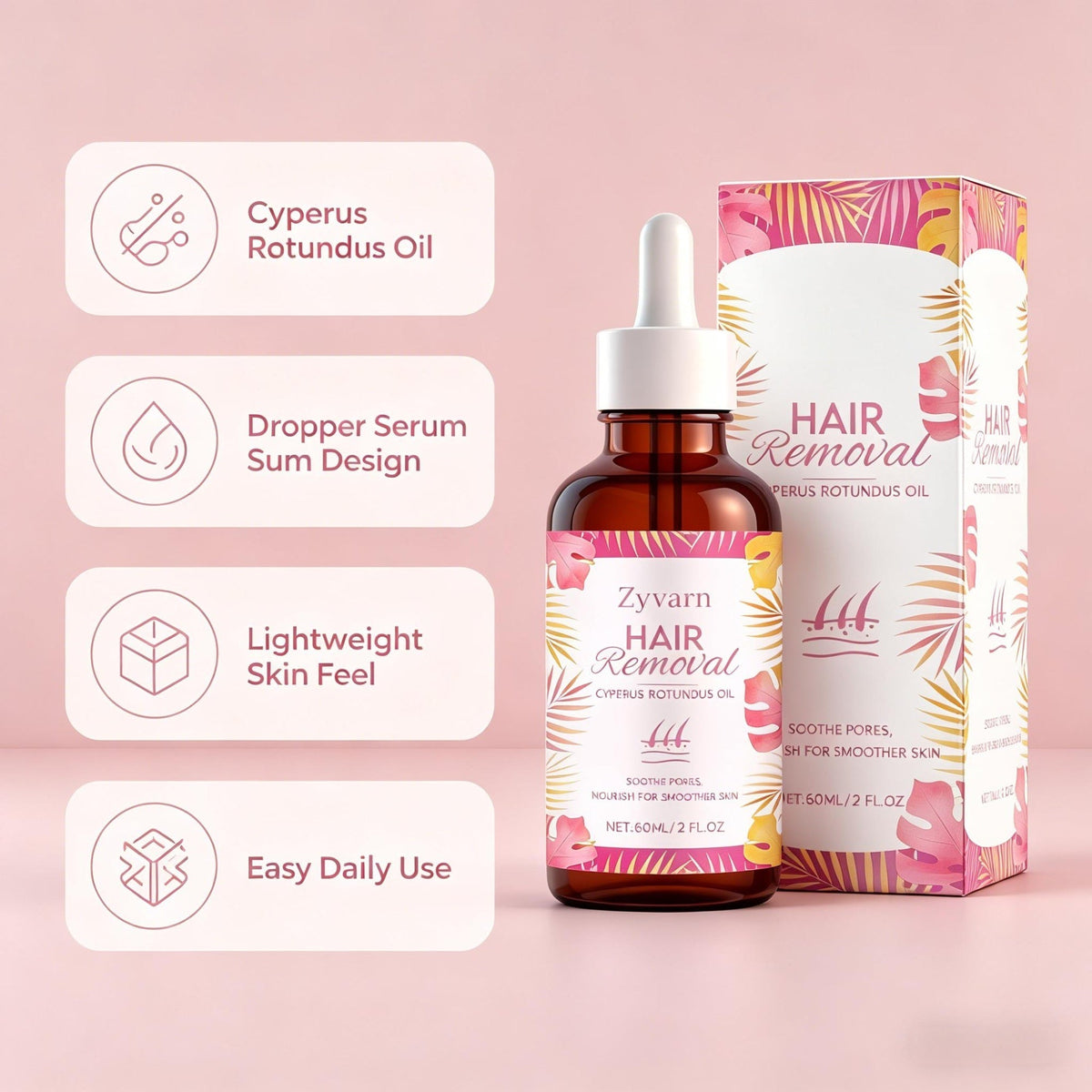 Cyperus Rotundus Hair Removal Oil for Post-Wax Smooth Skin Care, 60ml