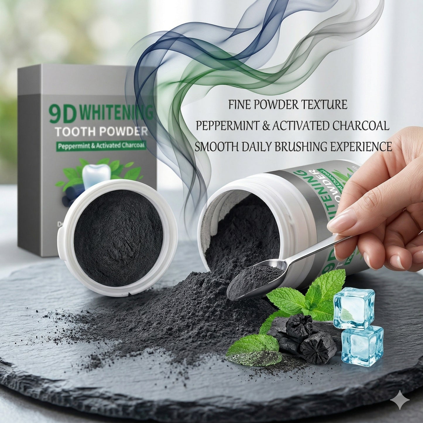 Polvo Blanqueador de Dientes con Carbón Activado 9D y Menta, 80g