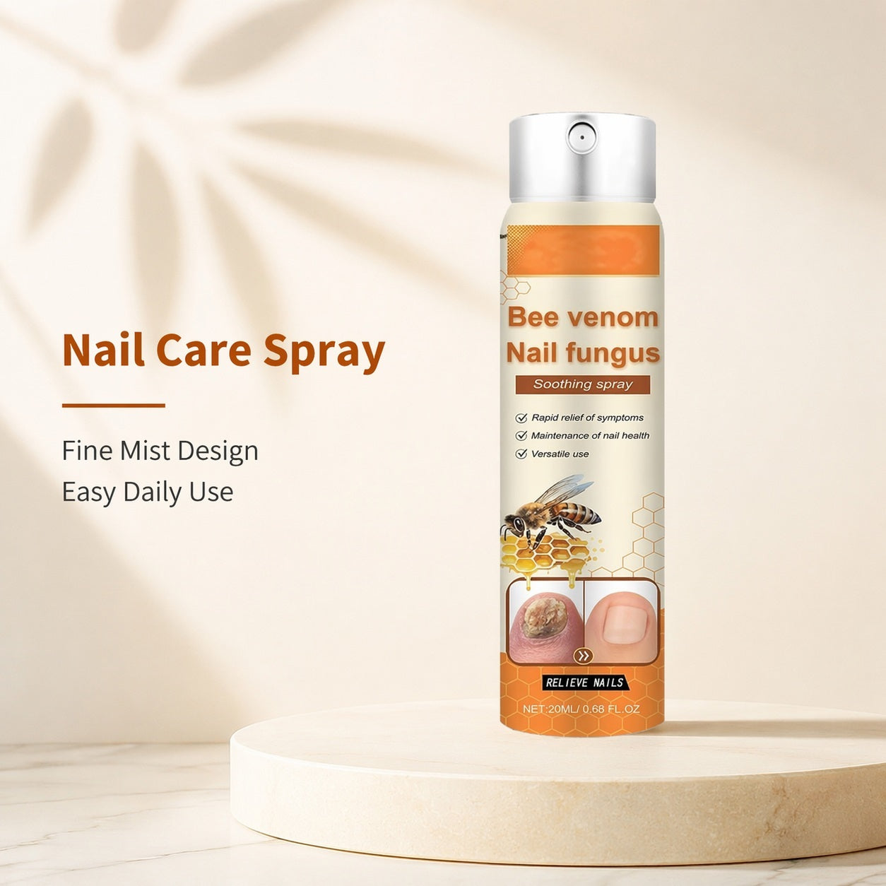Spray para uñas con veneno de abeja para el cuidado de la apariencia de las uñas de los pies amarillas y ásperas, 20 ml
