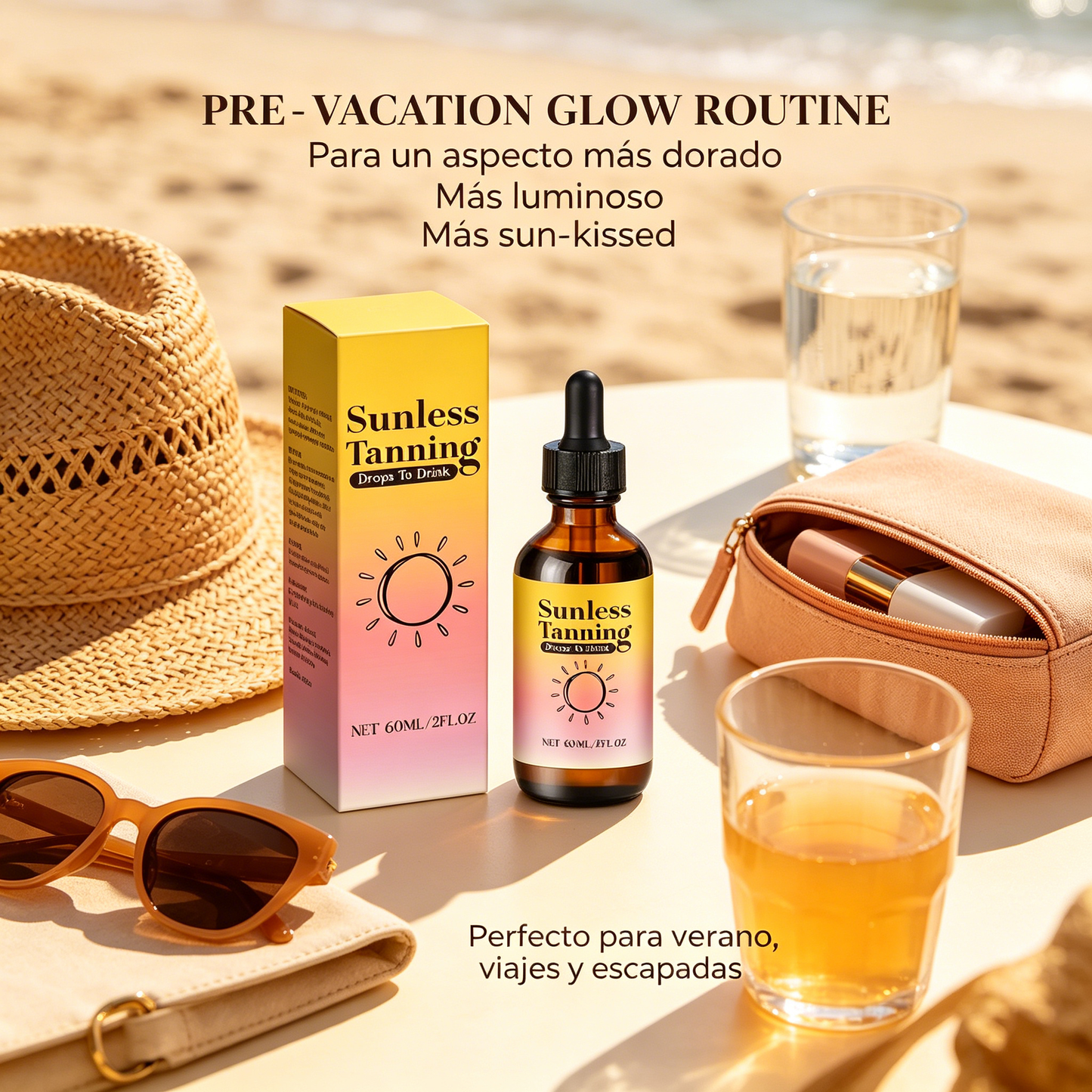 Gotas Bronceadoras Bebibles 60 ml para Rutina de Belleza y Look Dorado