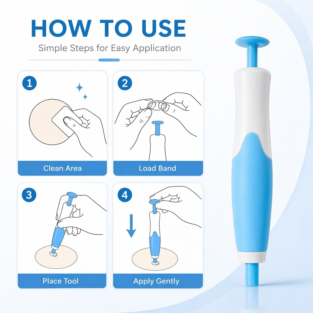 Kit de bandas para eliminar verrugas cutáneas con aplicador de una mano, bandas, puntas y toallitas