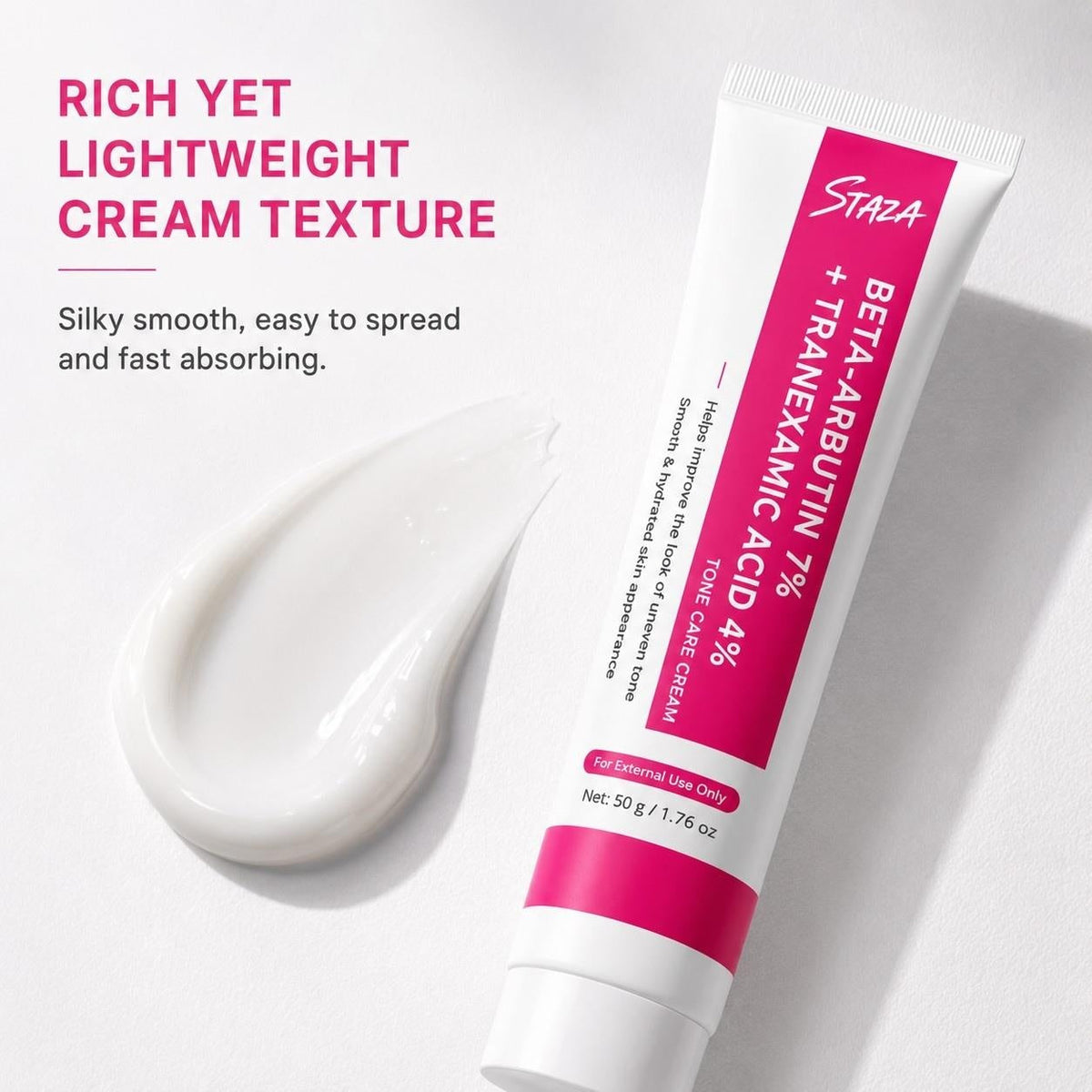 Beta Arbutin 7% and Tranexamic Acid 4% Face Cream, Daily Moisture Care for Smooth and Even-Looking Skin, 50 g / 1.76 oz