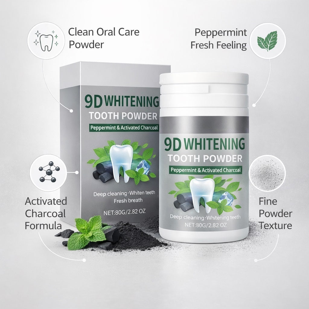 Polvo Blanqueador de Dientes con Carbón Activado 9D y Menta, 80g