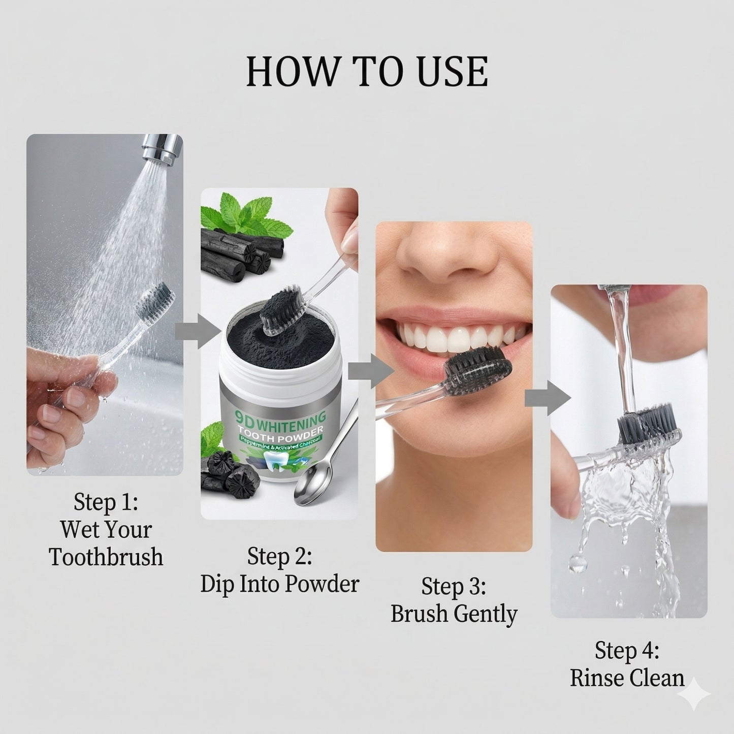 Polvo Blanqueador de Dientes con Carbón Activado 9D y Menta, 80g