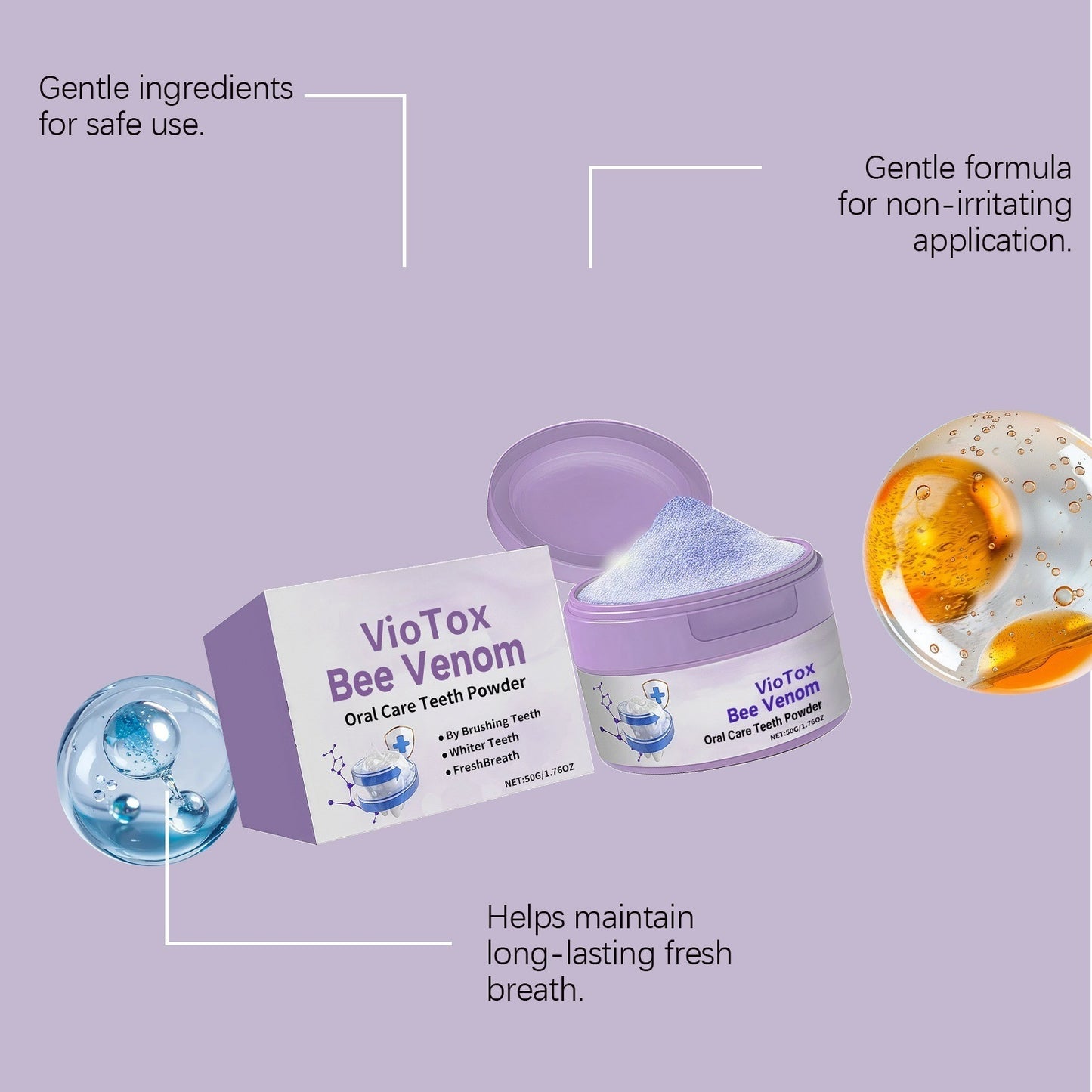 Bee Venom Nano Hydroxyapatite Tooth Powder, Fluoride-Free Mint Oral Care, 50g