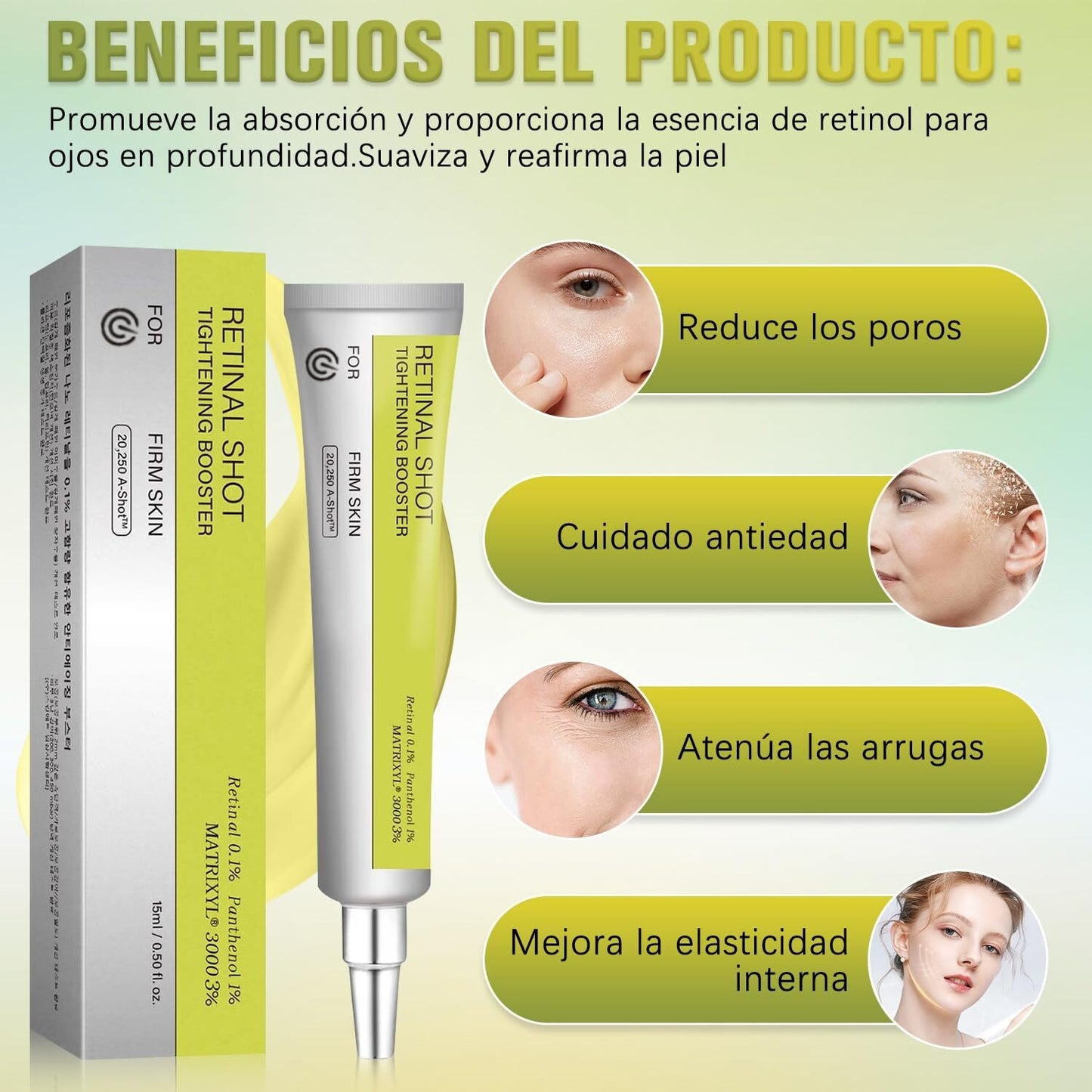 Sérum facial con retinol de 15 g para líneas de expresión y piel de aspecto firme